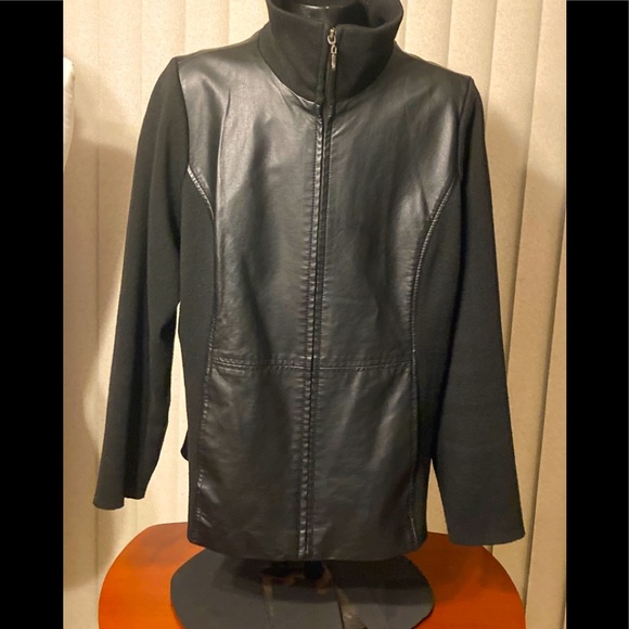 Susan Graver Jackets & Blazers - Susan Graver Mixed Faux Leather and Knit Jacket